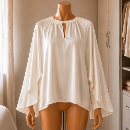 Shein satin blouse with wide batwing sleeves, cream