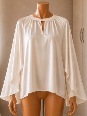 Shein satin blouse with wide batwing sleeves, cream