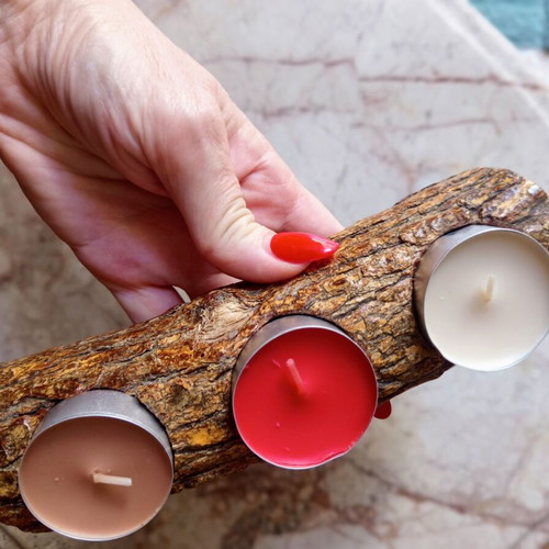 Traditional Handmade Wooden Candle Holder for 3 Tealights from Makrinitsa Pelion