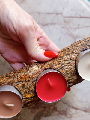 Traditional Handmade Wooden Candle Holder for 3 Tealights from Makrinitsa Pelion