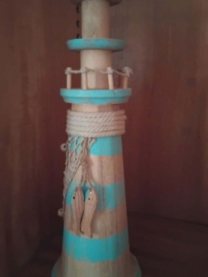 Decorative wooden lighthouse like new, natural-blue color