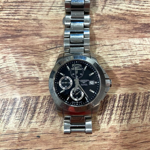 Longines Conquest Automatic Chronograph watch like new, black and silver