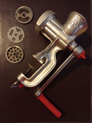 Cast iron manual meat grinder used
