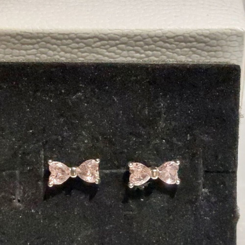 Pandora bow stud earrings with pink zirconia