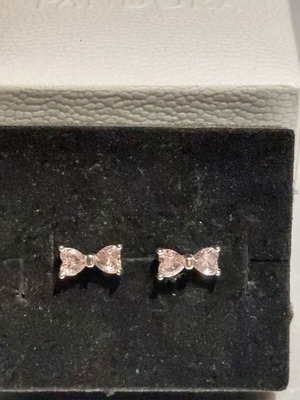 Pandora bow stud earrings with pink zirconia