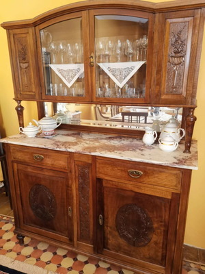 Antique Buffet Display Cabinet with Marble and Mirror like new