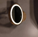 Table mirror with wooden frame and rechargeable lighting