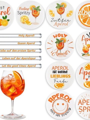Joycabin set of 10 felt coasters and 5 glass straws for Aperol