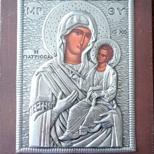 Icon of Panagia Giatrissa new, Byzantine style, silver