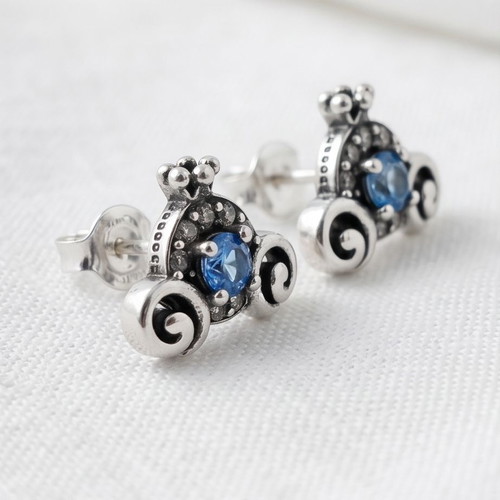 Pandora Cinderella Pumpkin Coach Earrings new, blue and silver