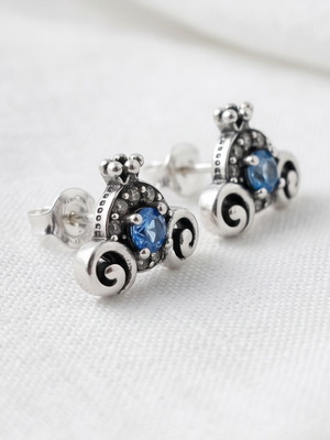 Pandora Cinderella Pumpkin Coach Earrings new, blue and silver