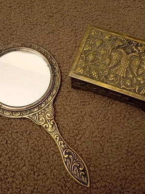 Vintage Vanity Set with Hand Mirror and Jewelry Box in Excellent Condition