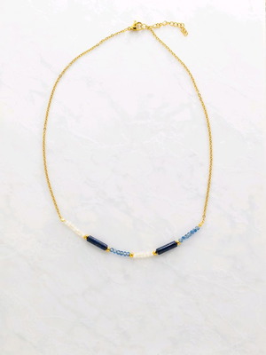 Handmade necklace with lapis lazuli semi-precious stones and steel chain