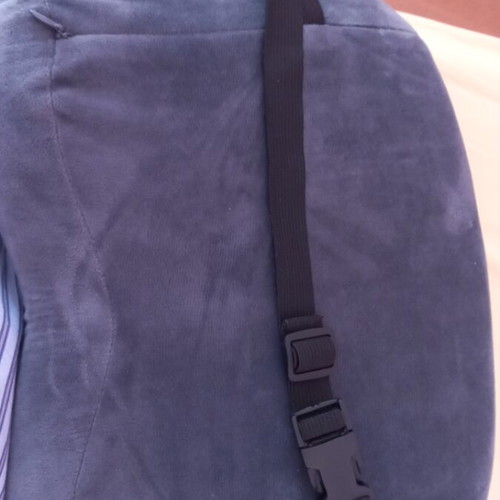 Supportive foam back-lumbar cushion, grey velour 40x27 cm with strap and clip