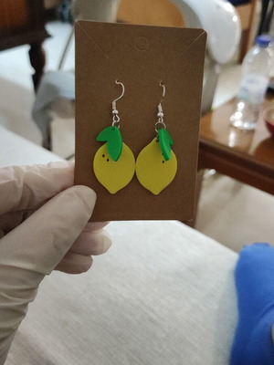 Earrings with lemon design 3D printed