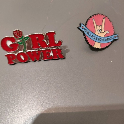 Set of 2 metal girl power pins new, multicolored