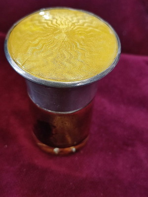 Silver perfume bottle with yellow enamel 1916 used