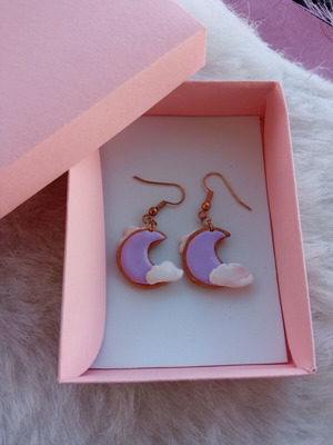 Handmade purple moon earrings with clouds