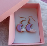 Handmade purple moon earrings with clouds
