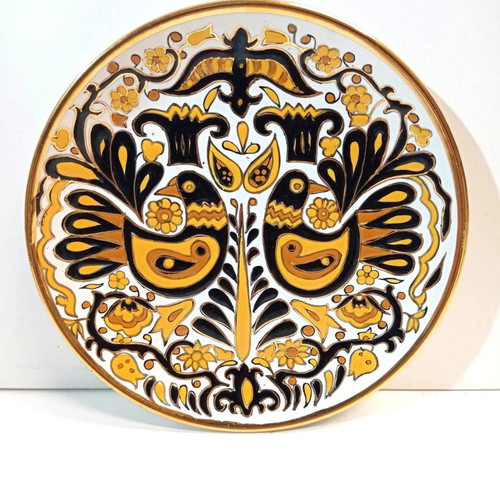 Traditional handmade Rhodian plate with enamel and gold finish like new