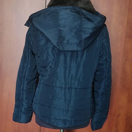 Women's quilted jacket H&M navy blue like new with fur