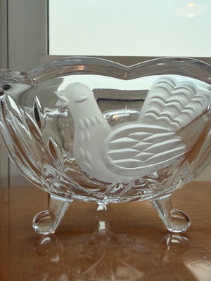 Vintage glass decorative bowl used with embossed bird design