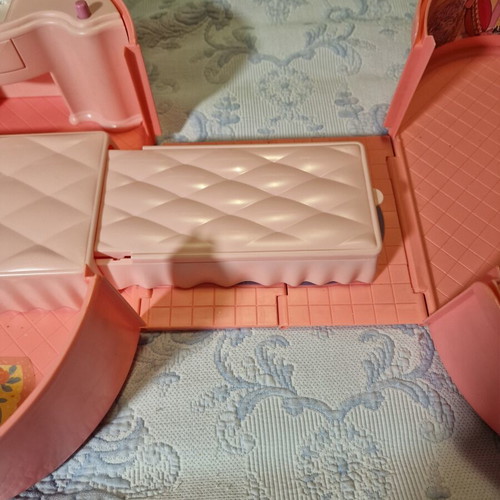Barbie dollhouse playset with bed, lamp, TV