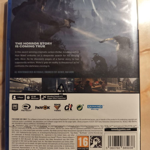 Alan Wake Remastered PS5 game new, sealed