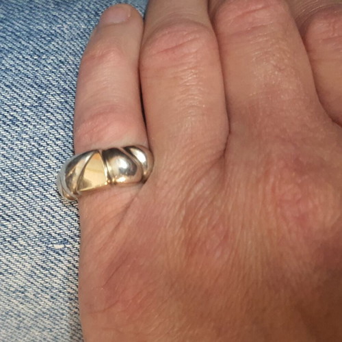 Silver gold ring 925 silver with 14K gold used, size 53
