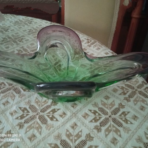 Murano bowl used, glass bicolor green-pink