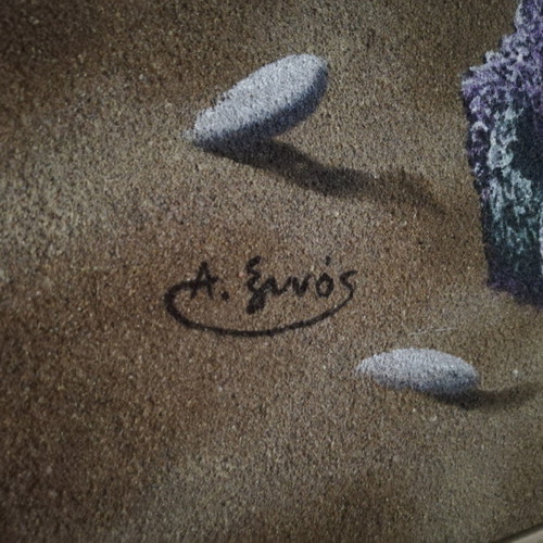 Antonis Xinos painting used, mixed media on canvas, beach