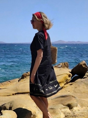 Handpainted Midi Dress cotton, new, size M-L with belt