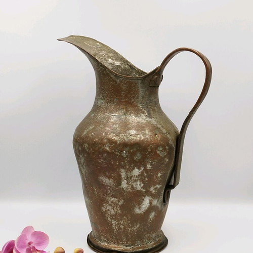 Copper Hand-Forged Rustic Water Pitcher Used