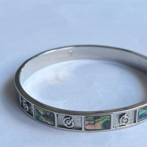 Steel bangle bracelet with abalone shell inlays new