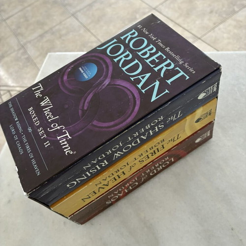 The Wheel of Time books used, first six by Robert Jordan, English