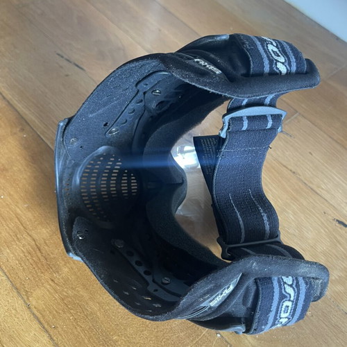 Paintball mask used, black with gray designs