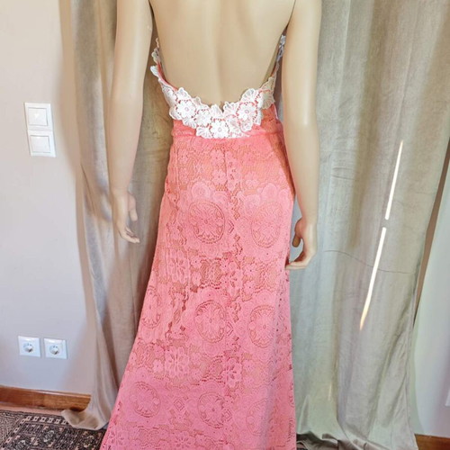 Vintage lace dress coral pink S/M