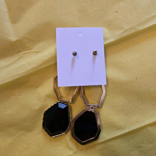 Large impressive earrings new, black with gold and transparent