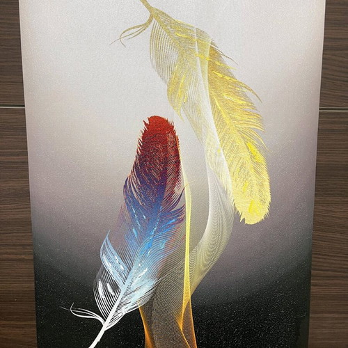 Canvas painting new with colorful feathers