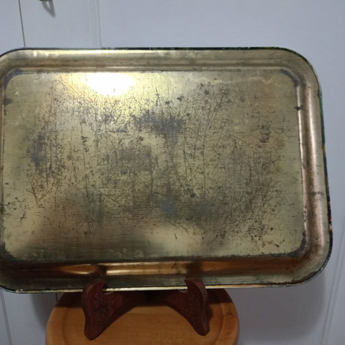 Vintage metal serving tray with hunting scene used, 60s-70s