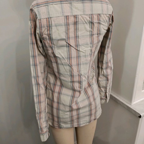 Aggressive plaid shirt size Small like new, pastel beige