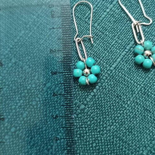 Steel earrings with turquoise beads handmade