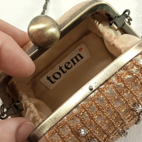 Totem evening clutch bag with beads used, gold shoulder
