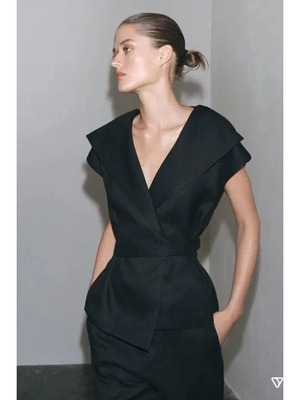 Zara ZW λινό γιλέκο wrap μαύρο Medium καινούριο με καρτελάκι