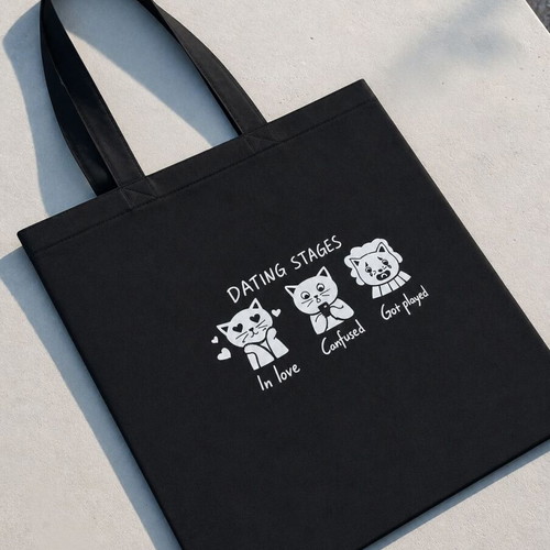 Dating Stages tote bag, black, shoulder style