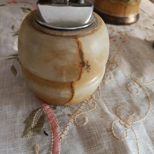 Vintage table lighter made of natural onyx, used