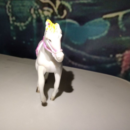 White Horse Figure with Yellow Mane and Pink Saddle used, 10cm