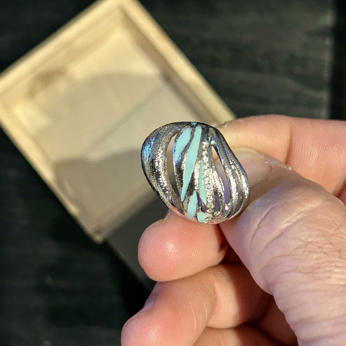 Women's ring new, stainless steel with turquoise enamel
