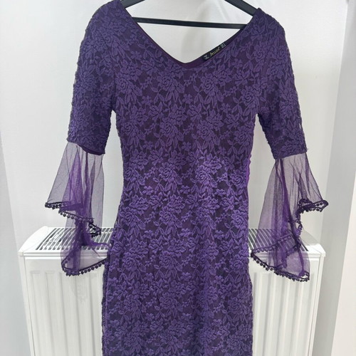 Purple lace dress with transparent sleeves size S like new