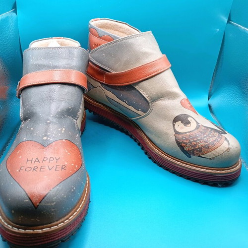 DOGO leather ankle boots used, hand-painted, size 37, multicolor